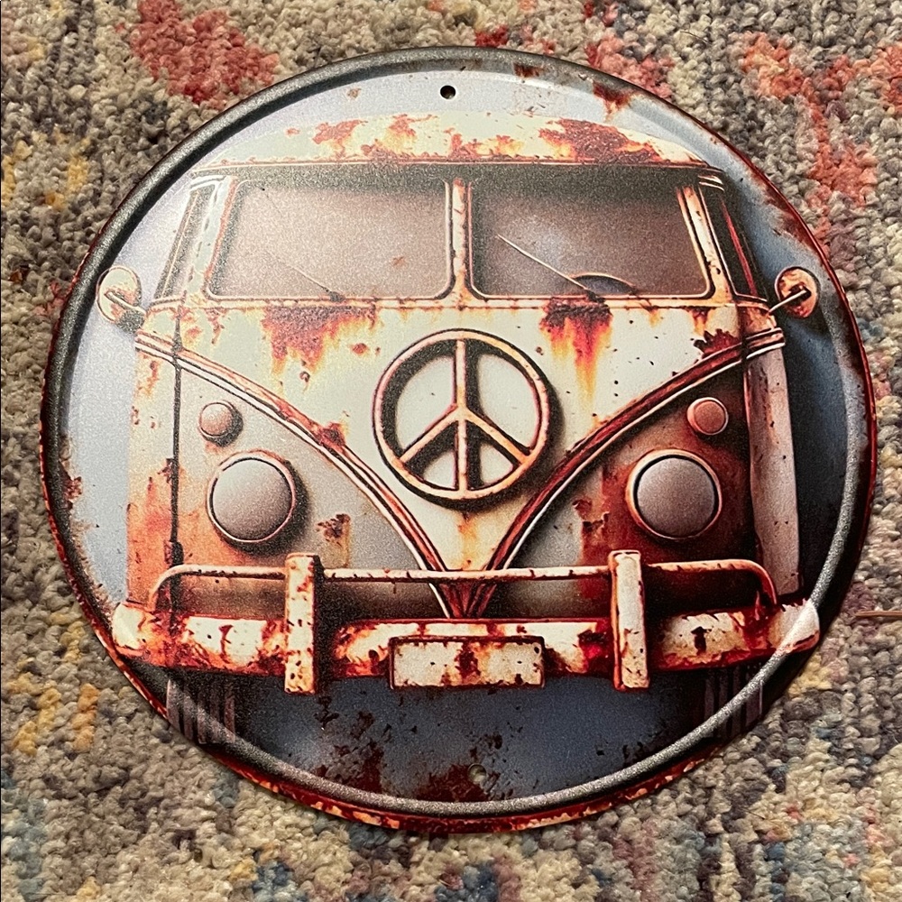 Vintage Style V.W. Peace Sign Metal Wall Art